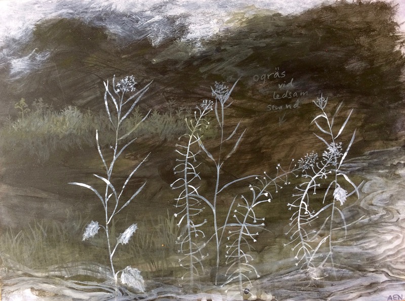 Ogräs vid ledsam strand